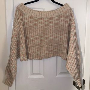 Balloon sleeve off the shoulder crop sweater